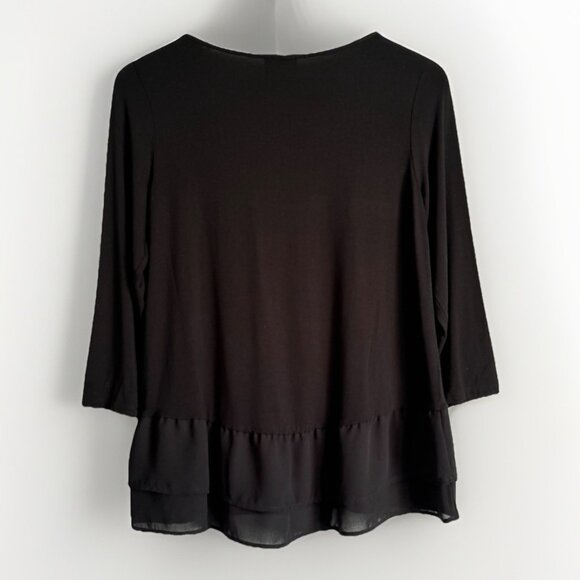 J.Jill Wearever Women’s XS Black Tunic Top Long Sleeve Sheer Hem Quiet Luxury - Picture 5 of 6